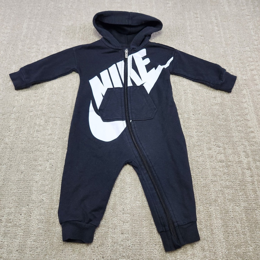 Nike Coverall Hoodie Baby 9 Months Infant Full Zip Black Cotton Fleece Unisex